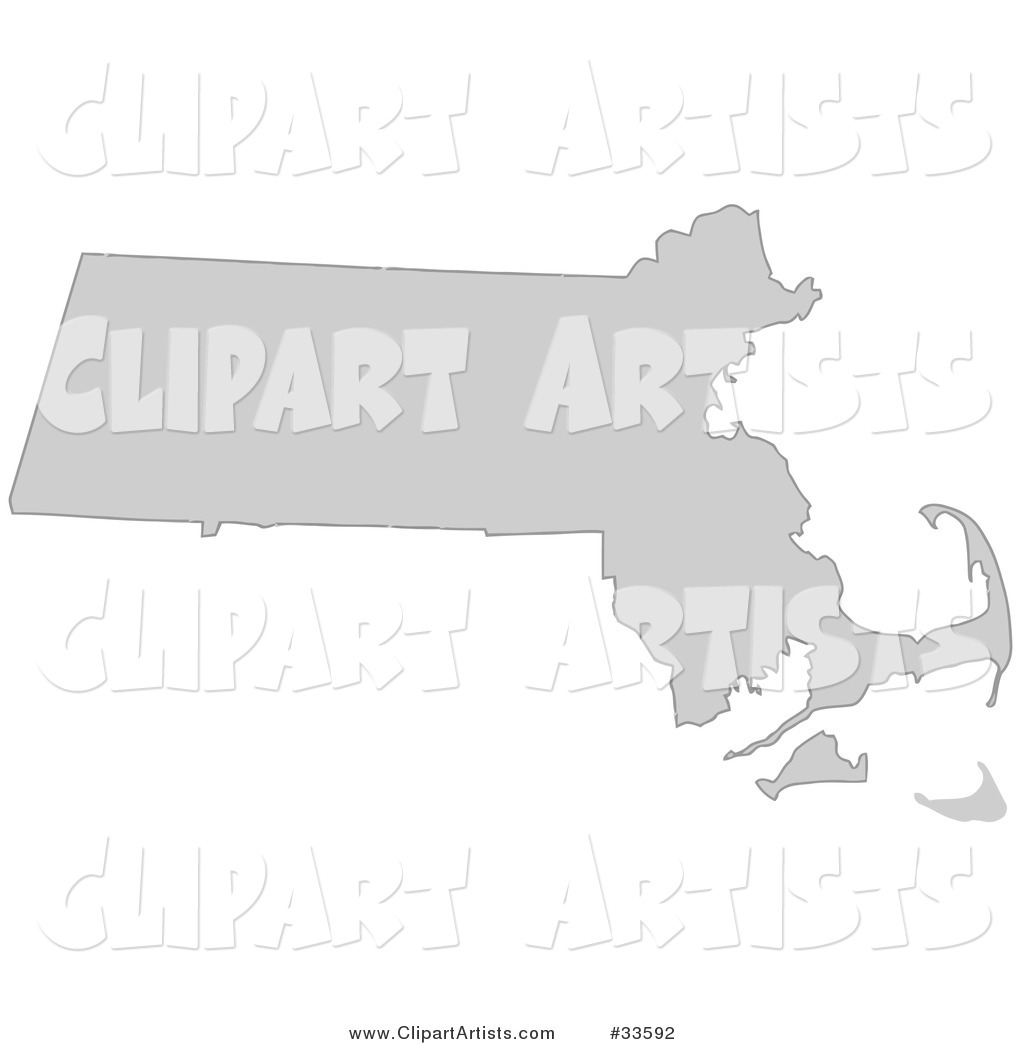 Gray State Silhouette of Massachusetts, United States, on a White Background