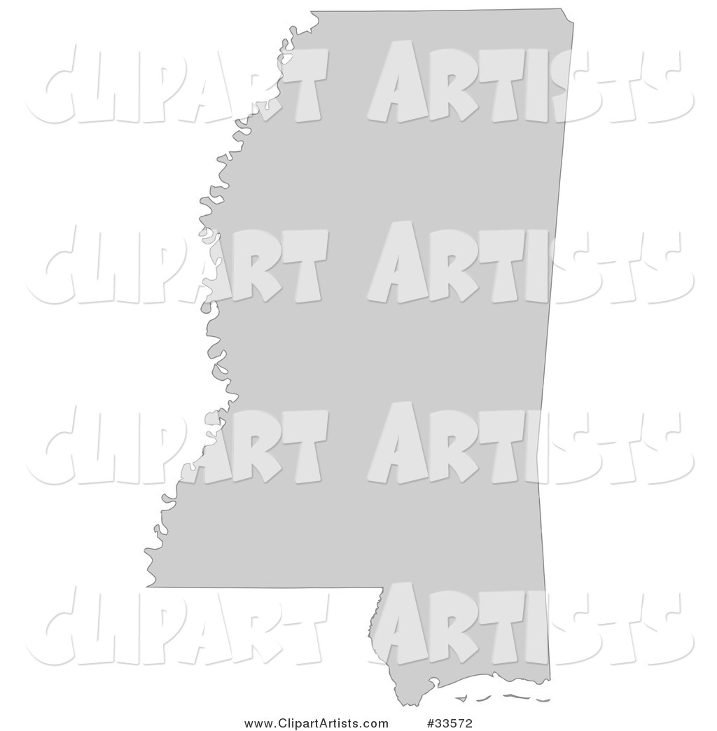 Gray State Silhouette of Mississippi, United States, on a White Background