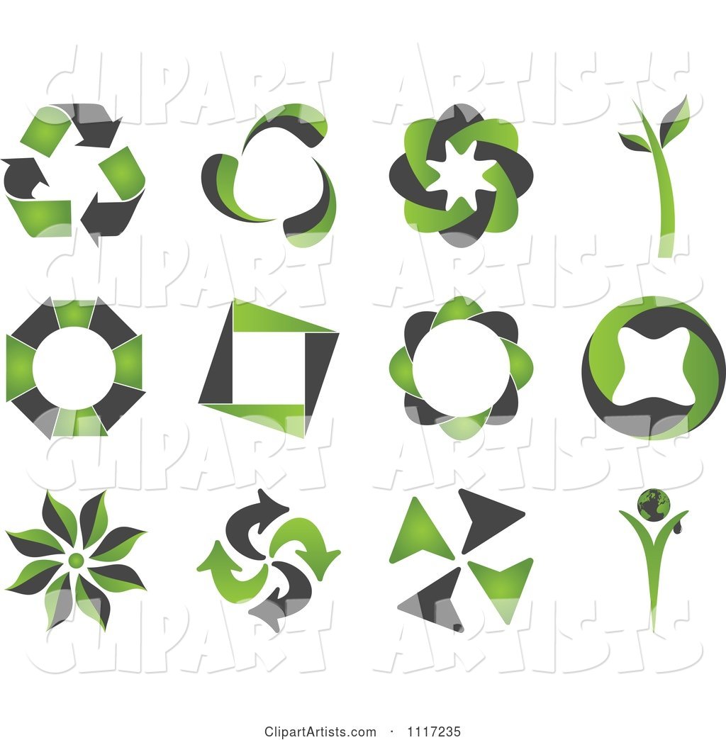Green and Black Green Energy Recycle Icons