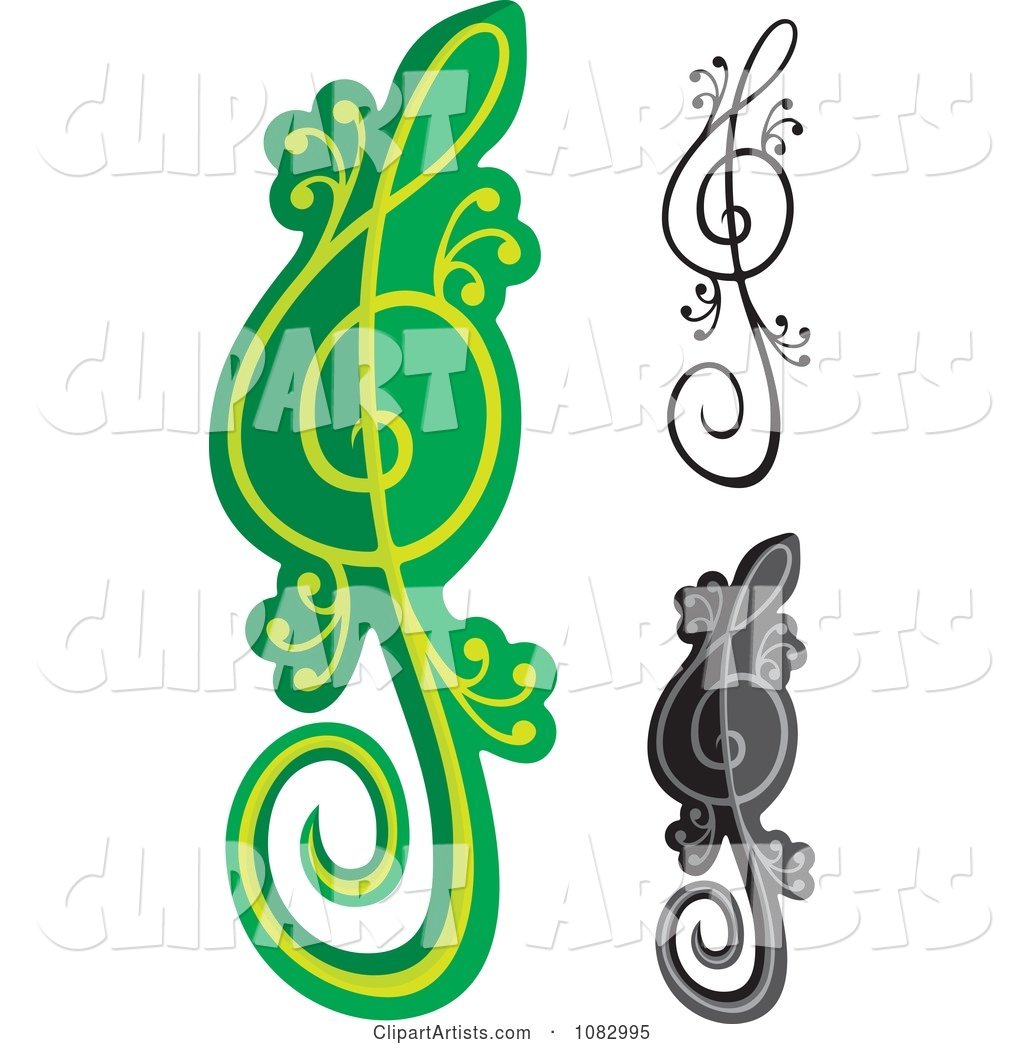 Green and Black Lizard Treble Clef Notes