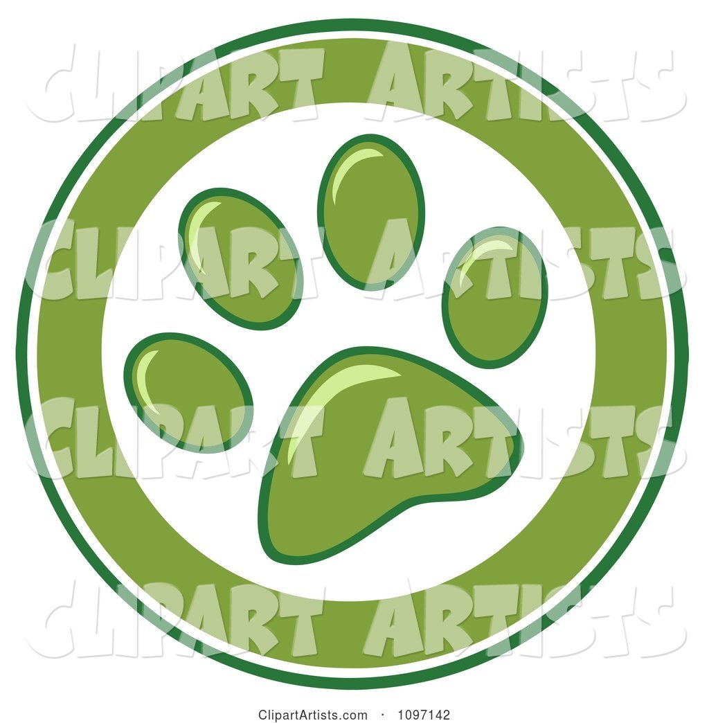 Green and White Dog Paw Print Circle