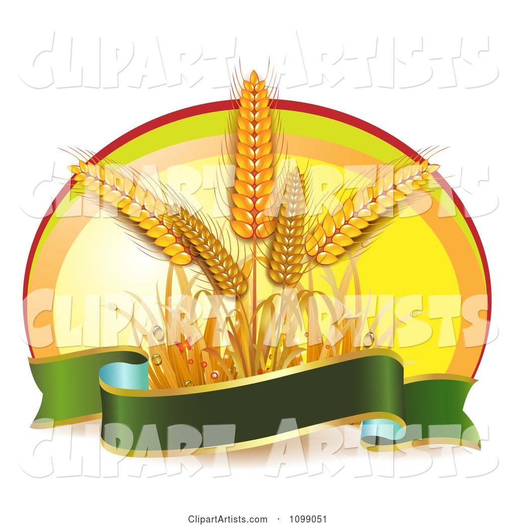 Green Banner Butterflies and Whole Grain Wheat over an Oval