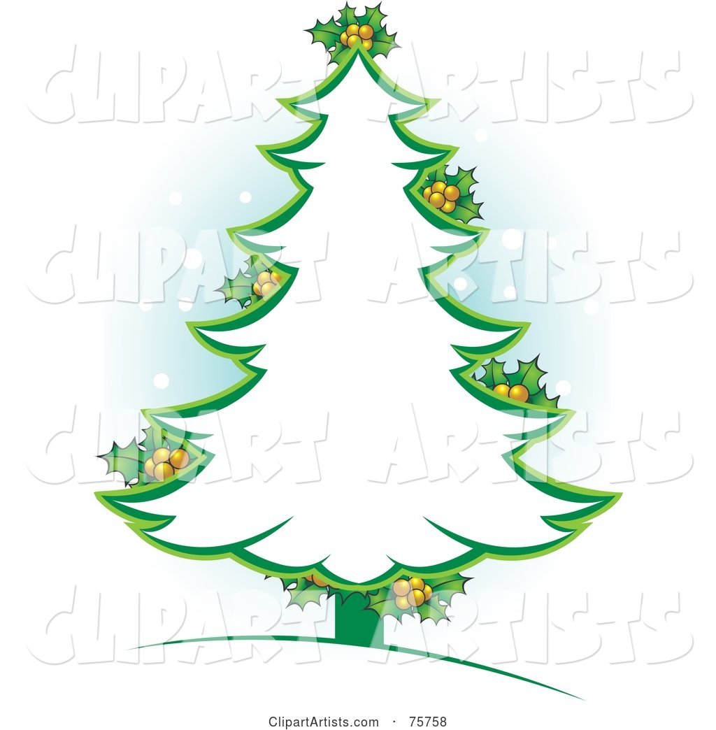 Green Christmas Tree Outline with Holly
