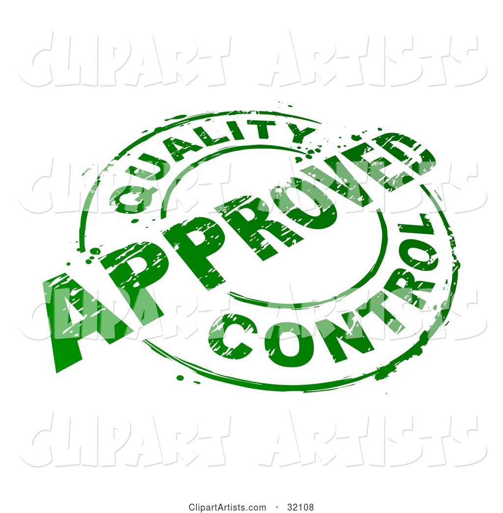 Green Circular Stamp with Quality Control Approved Text, over a White Background