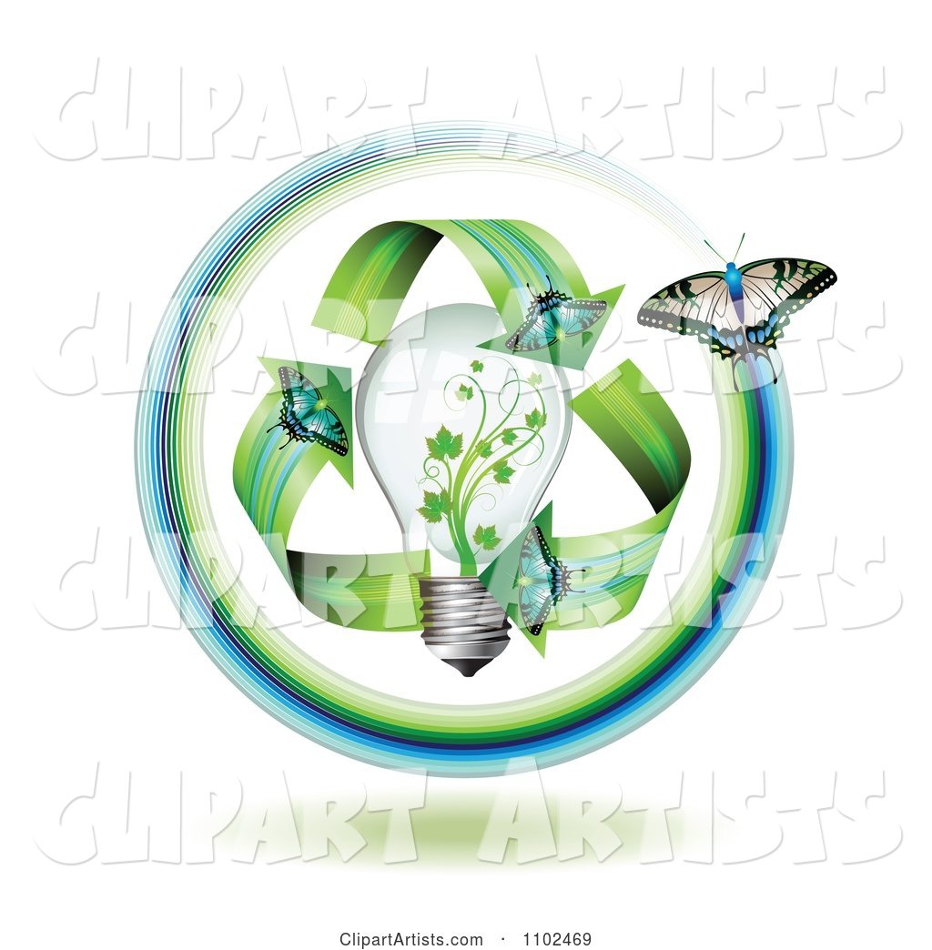 Green Energy Butterfly Arrows Around a Light Bulb