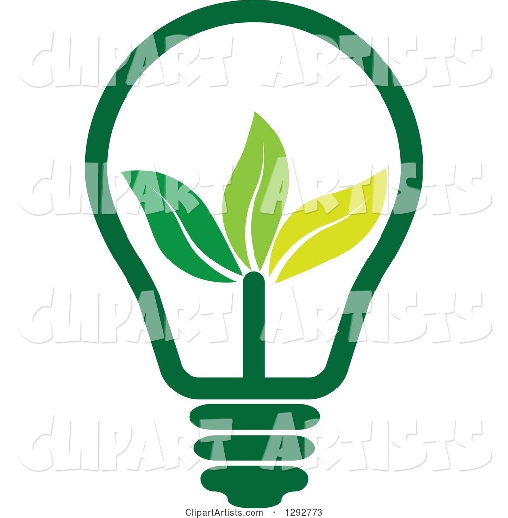 Green Energy Light Bulb with Leaves