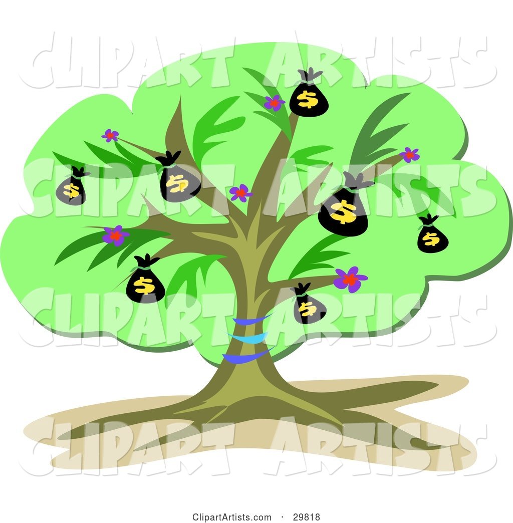 Green Financial Money Tree Growing Money Sacks