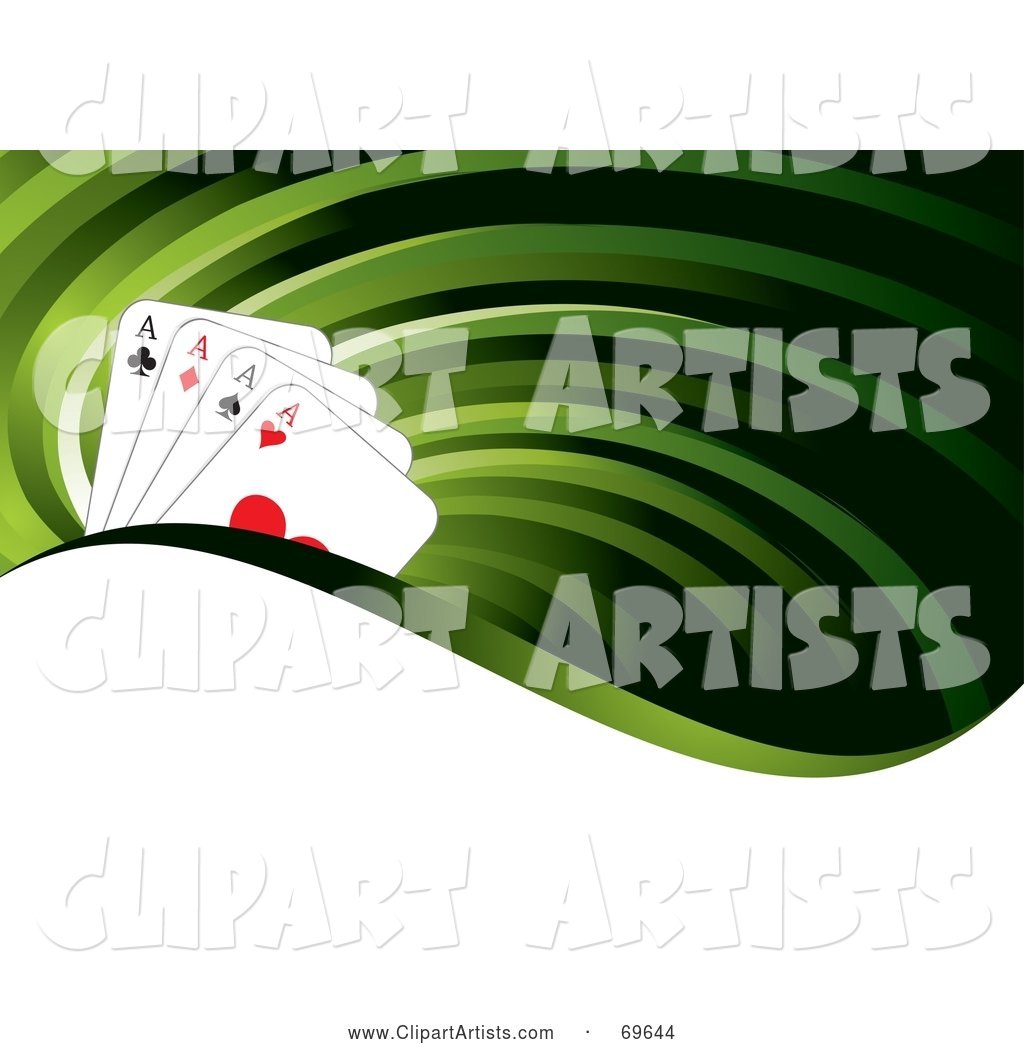 Green Flow Background with Four Ace Playing Cards and a White Wave