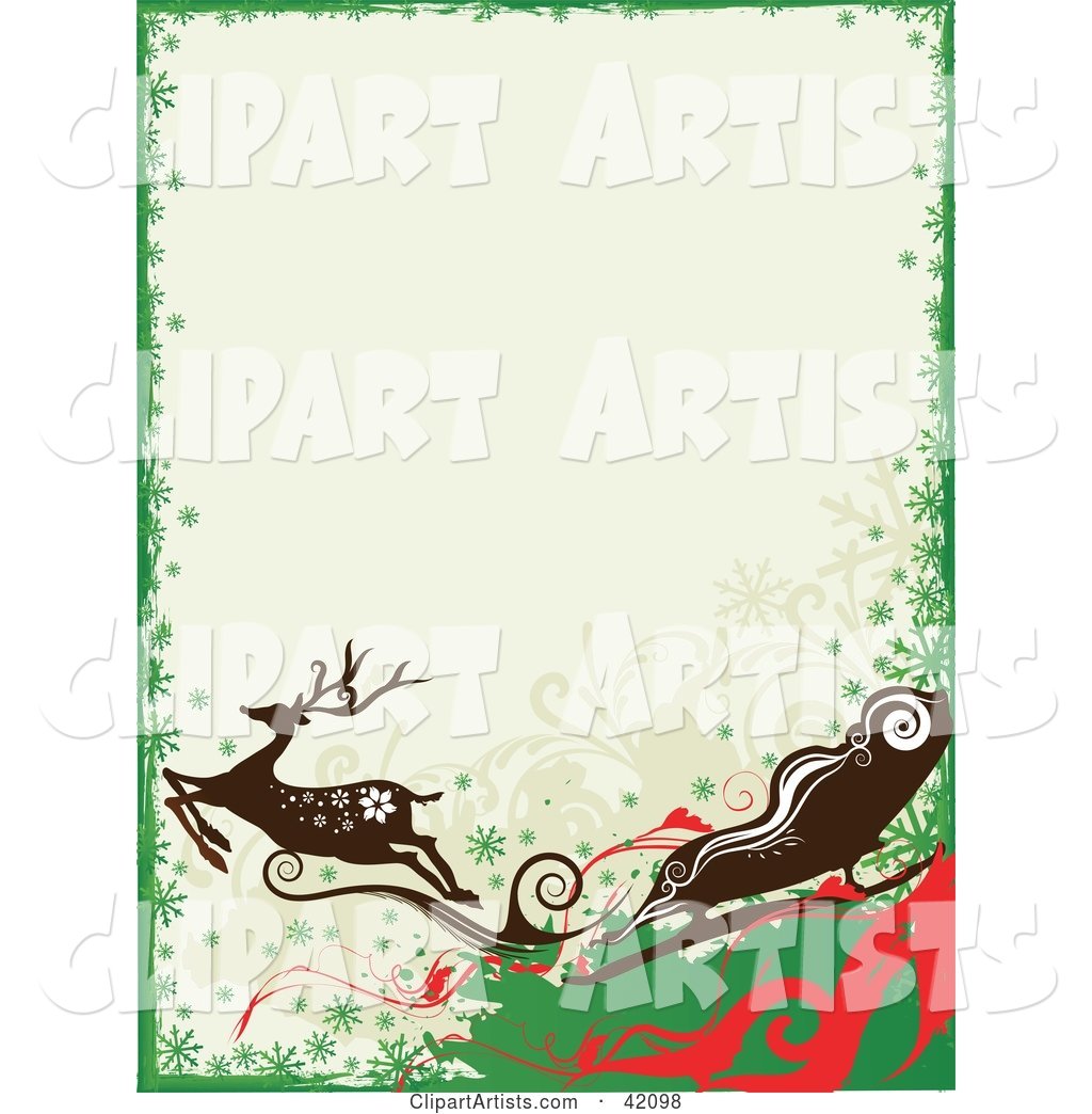 Green, Red and White Reindeer and Santa's Sleigh Christmas Background