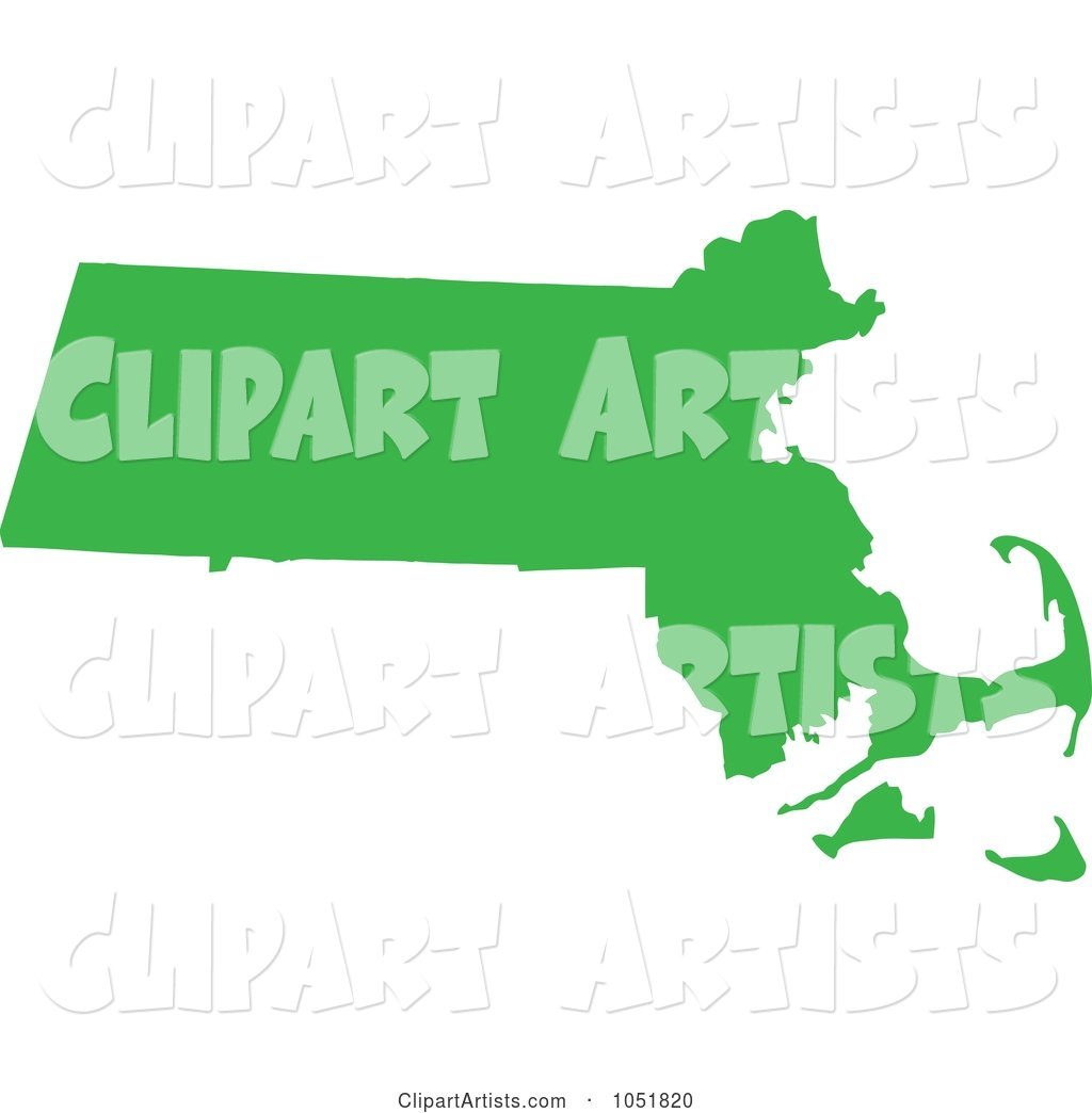 Green Silhouetted Shape of the State of Massachusetts, United States