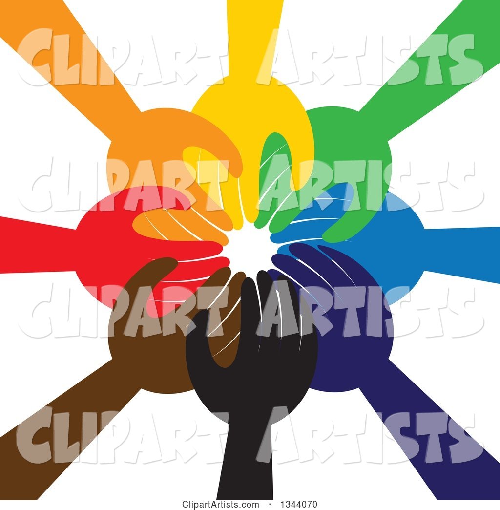 Group of Colorful Human Hands Reaching All in