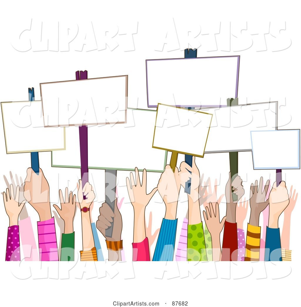 Group of Diverse Rally Hands Holding up Blank Signs