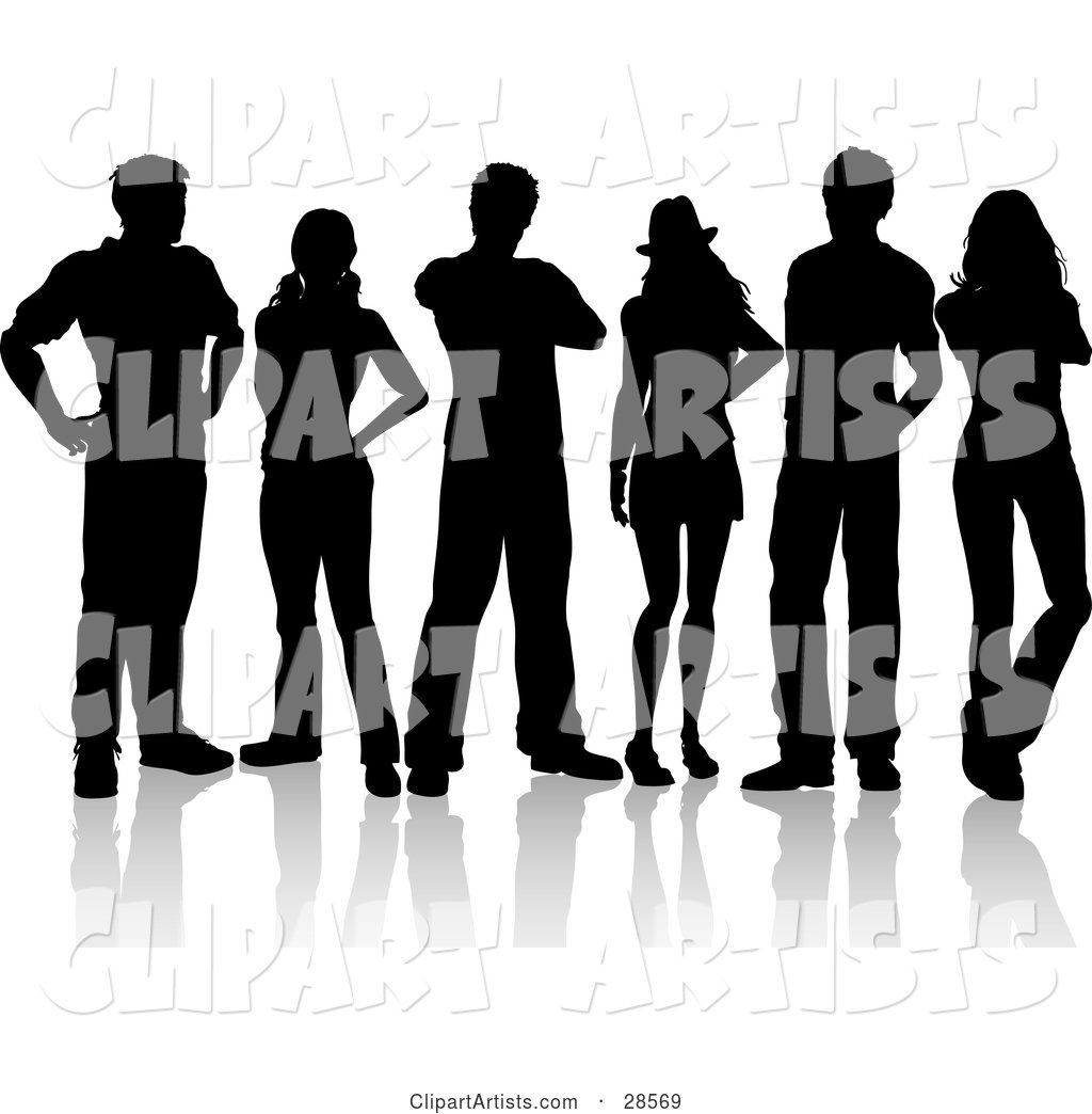 Group of Six Black Silhouetted Adults Standing Together