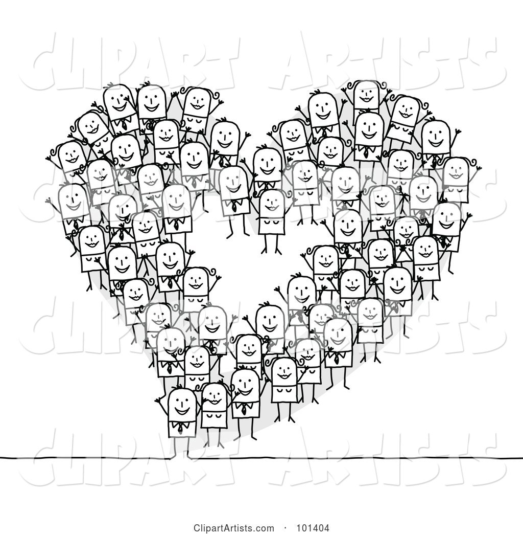 Group of Stick People Making a Heart Outline