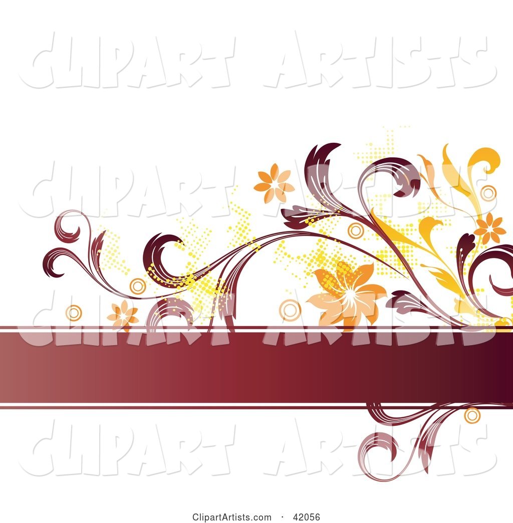 Grunge Text Box Orange and Red Floral Background on White