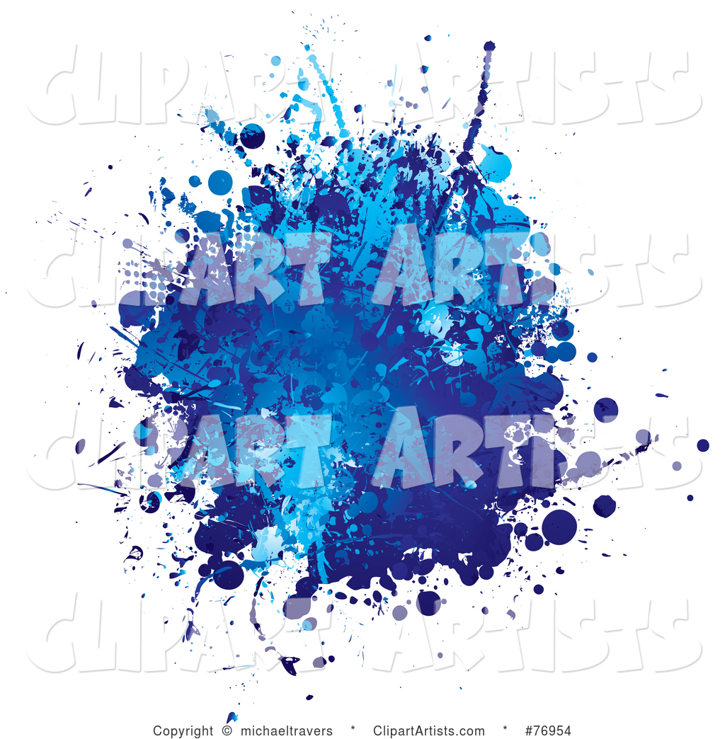 Grungy Blue Ink Splatter on White