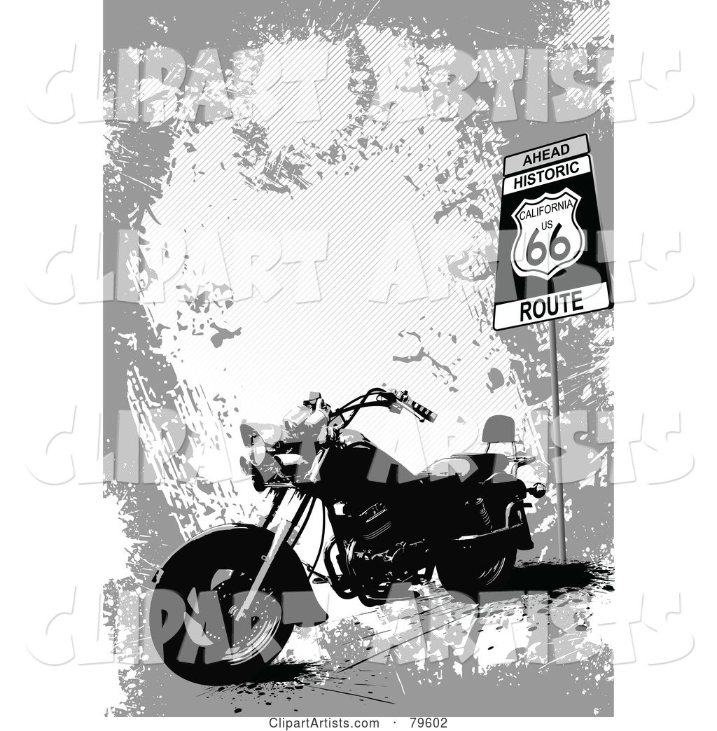 Grungy Gray Route 66 Background with a Motorcycle