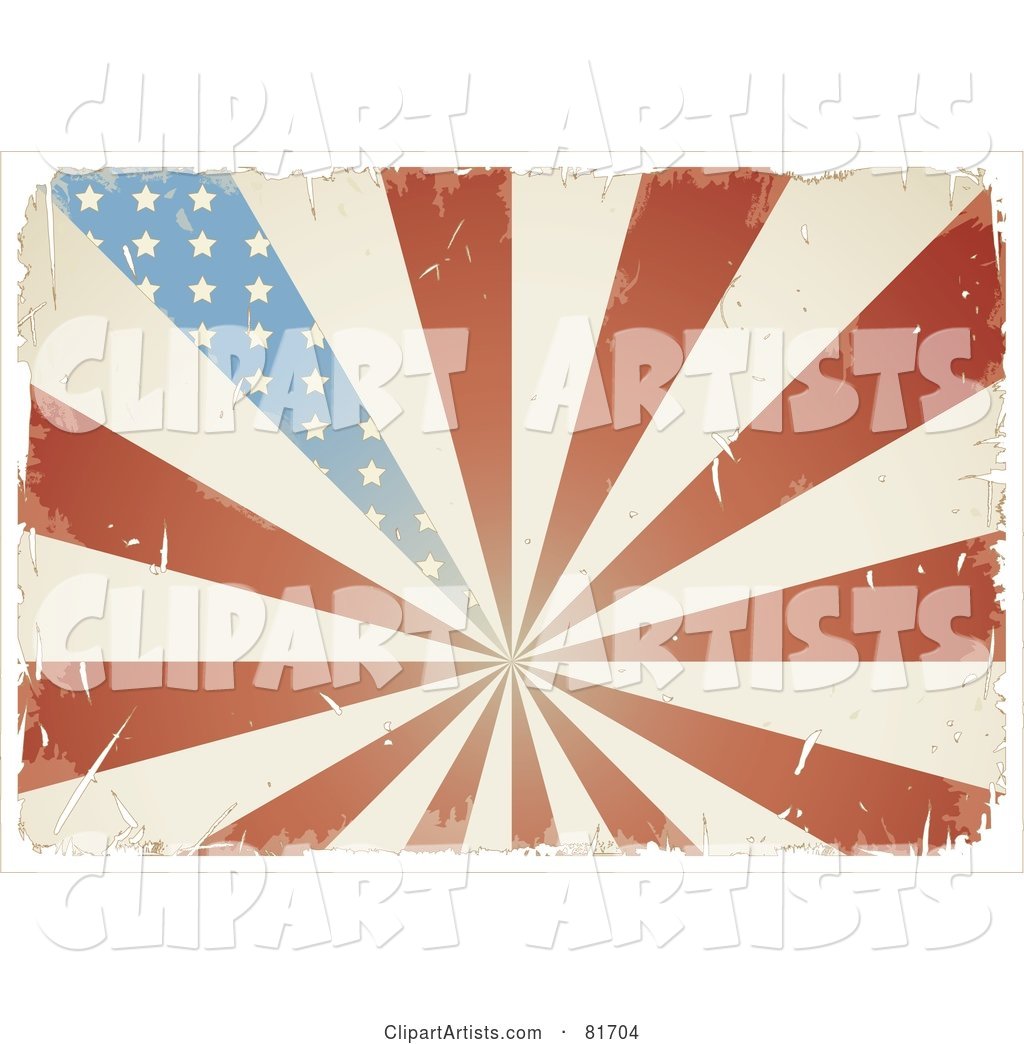 Grungy Retro Antique American Flag Burst Background