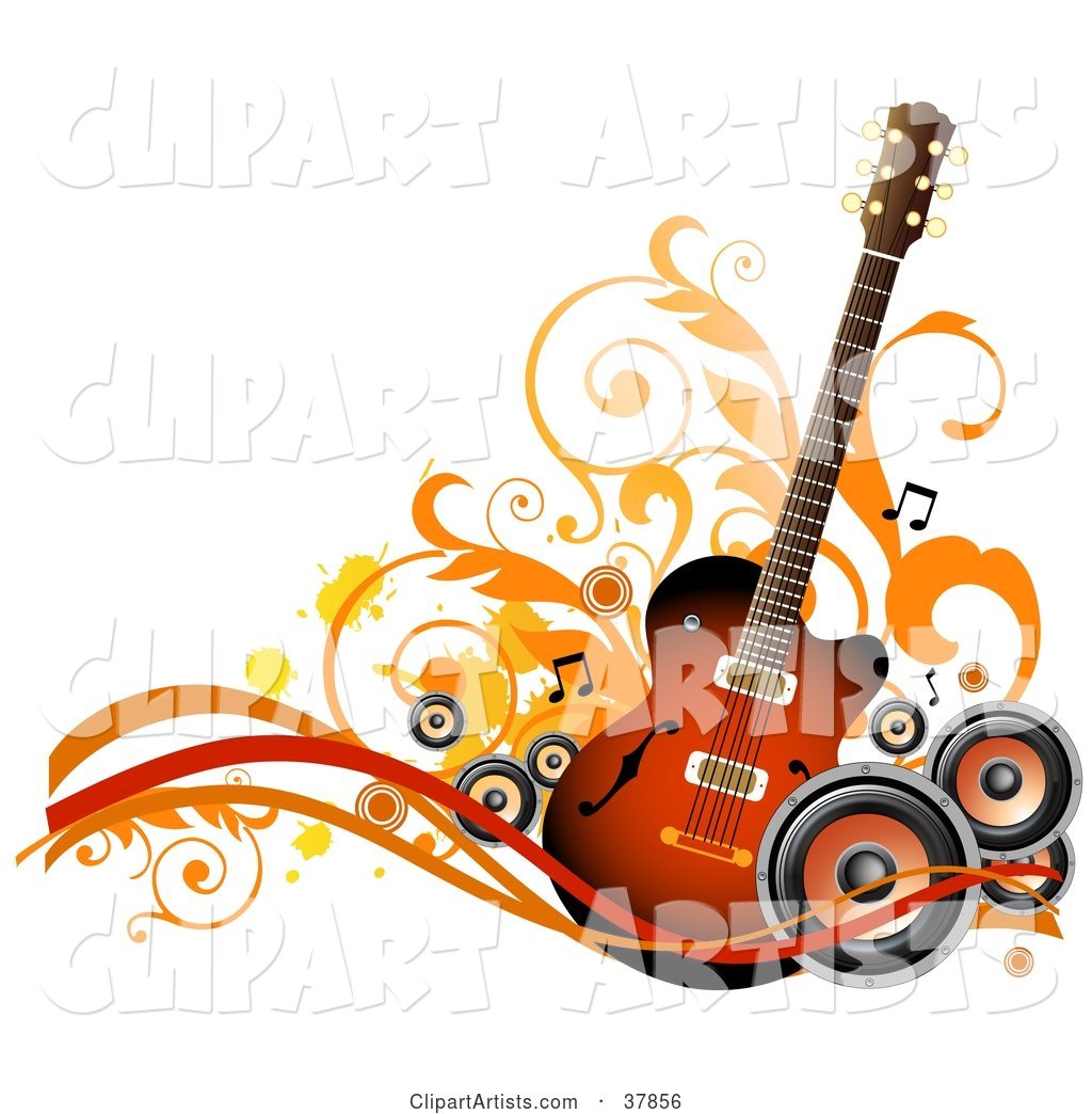 Guitar with Orange and Black Speakers, Waves, Vines and Splatters