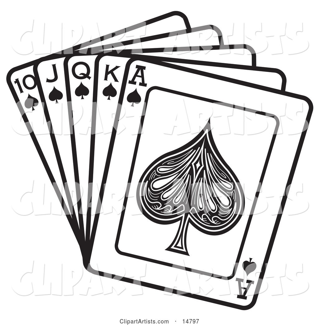 Hand of Cards Showing a 10, Jack, Queen, King and Ace of Spades