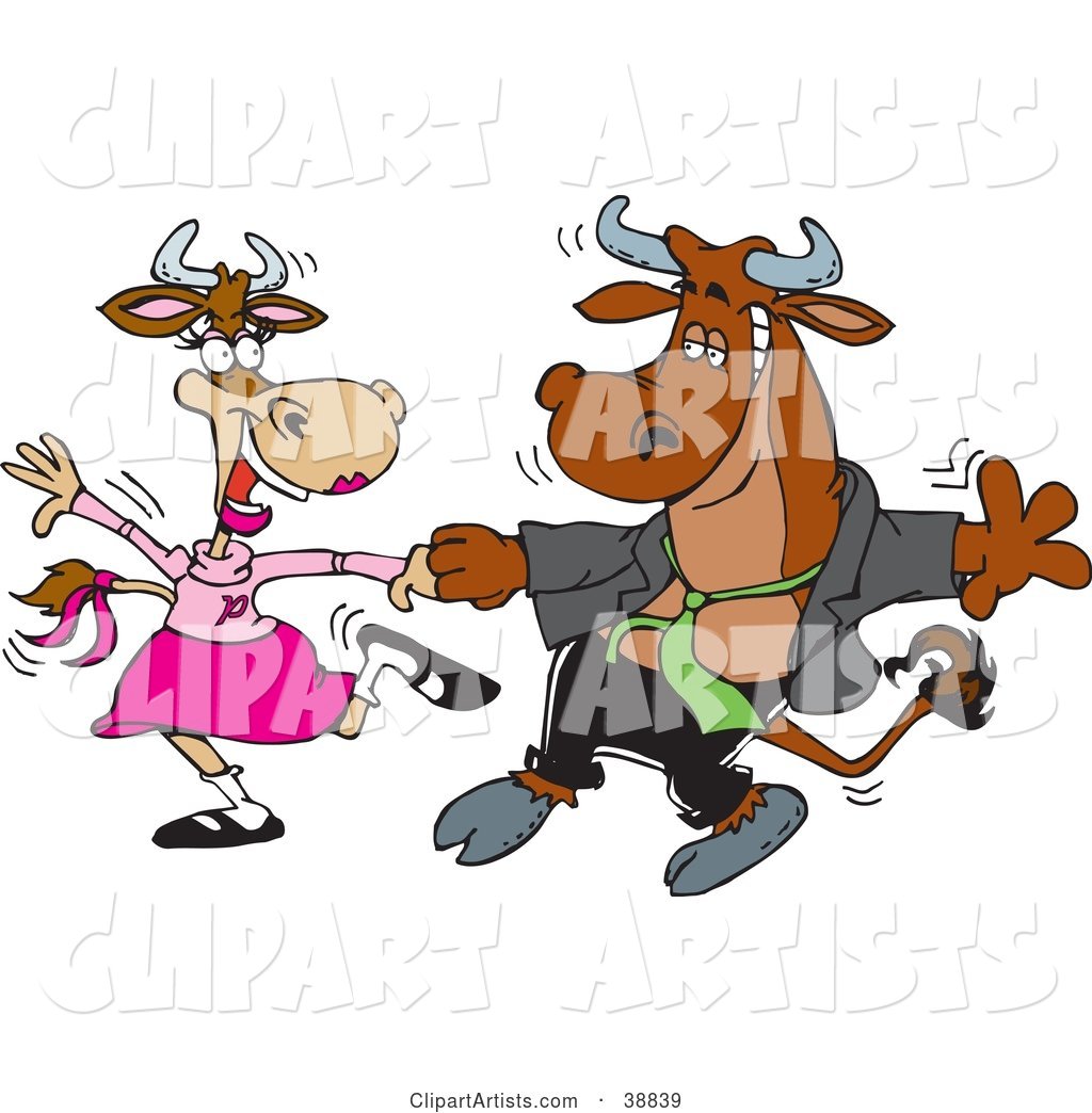 Handsome Young Bull Dancing with a Lady Cow on a Dance Floor