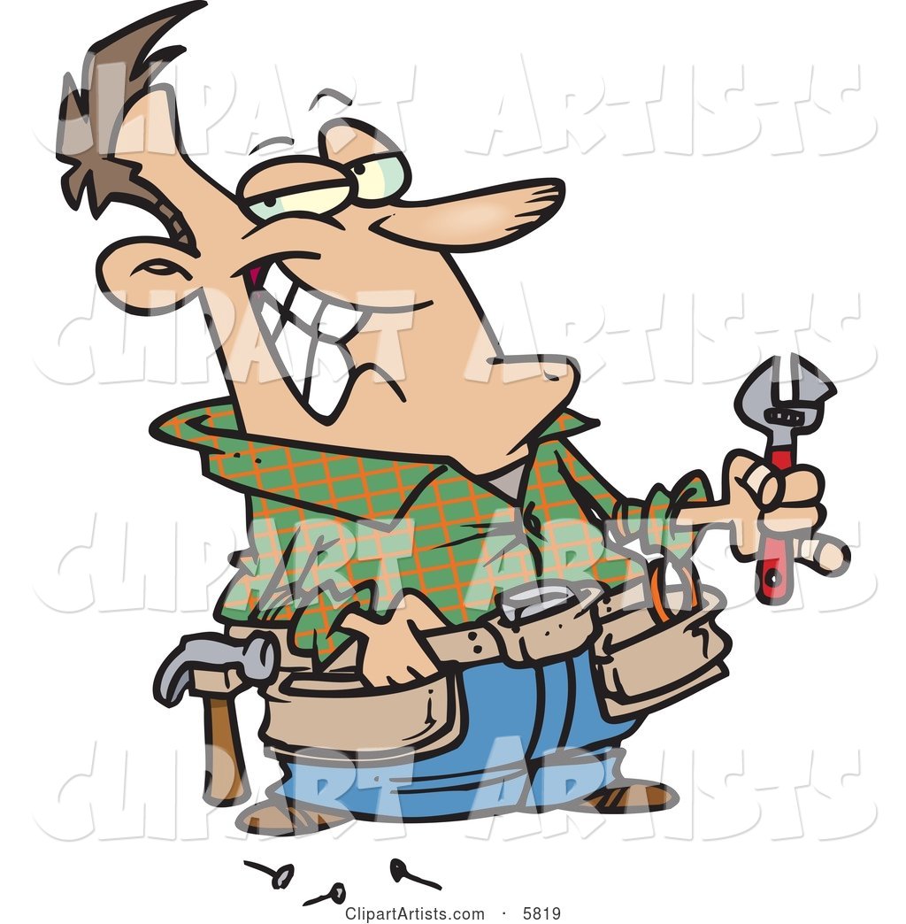 Handy Man Holding Tools and Smiling