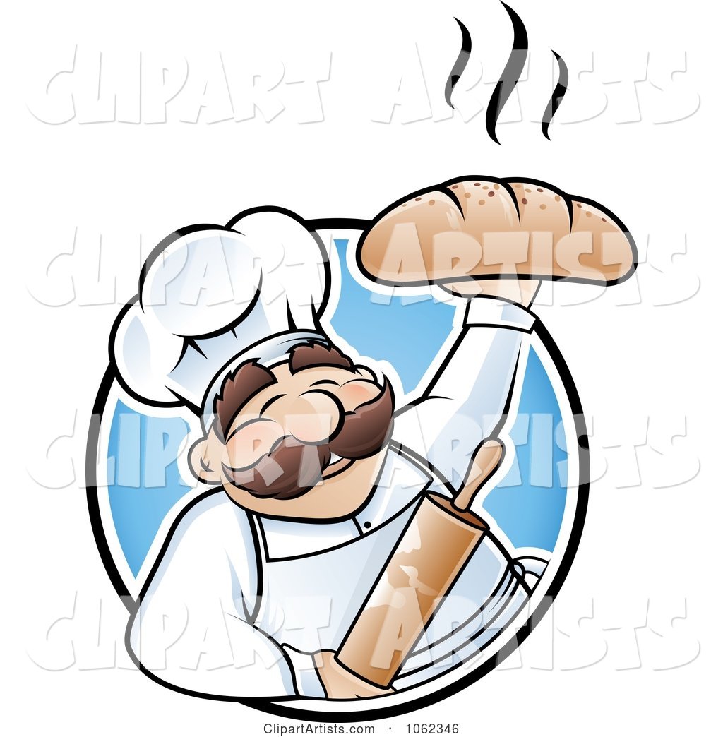 Happy Baker Holding up Bread Logo