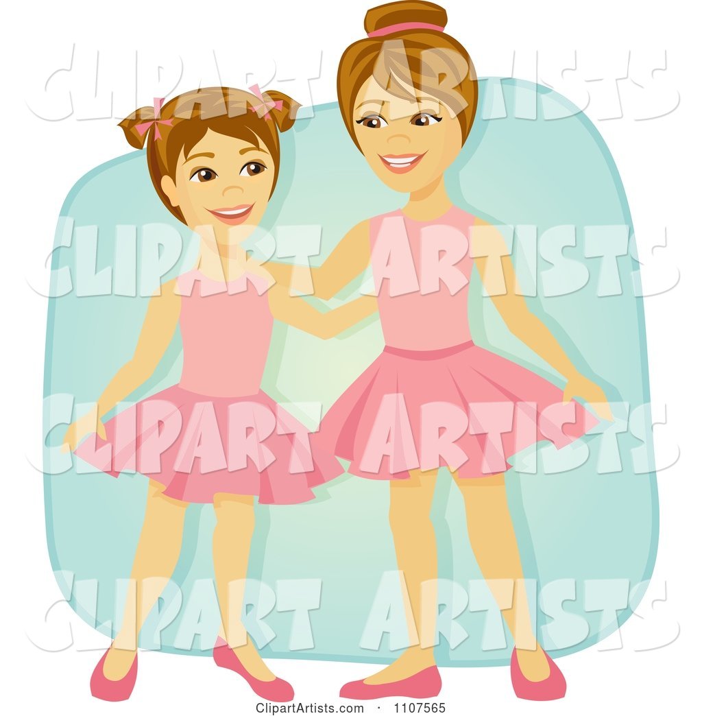 Happy Ballerina Sisters in Tutus over Blue