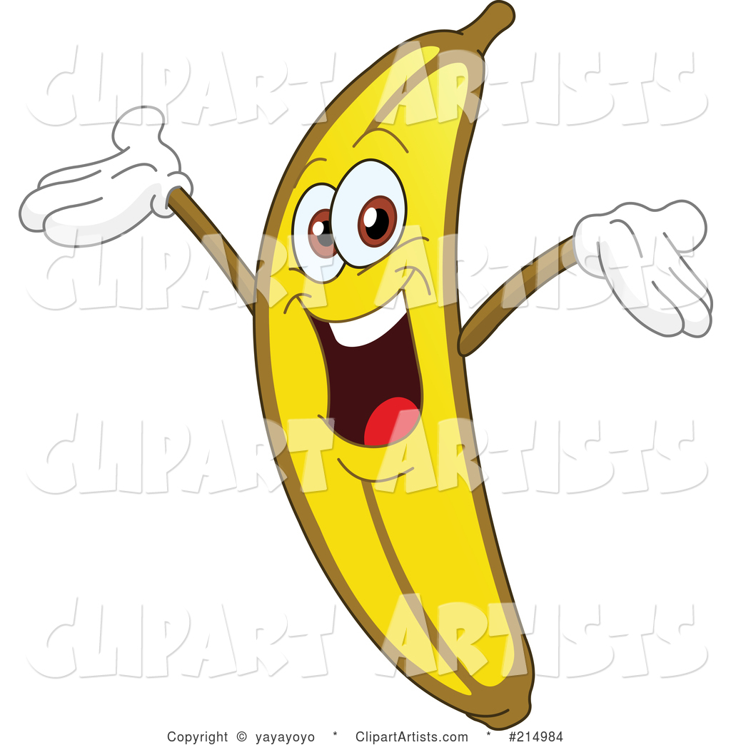 Happy Banana Character Holding His Arms up