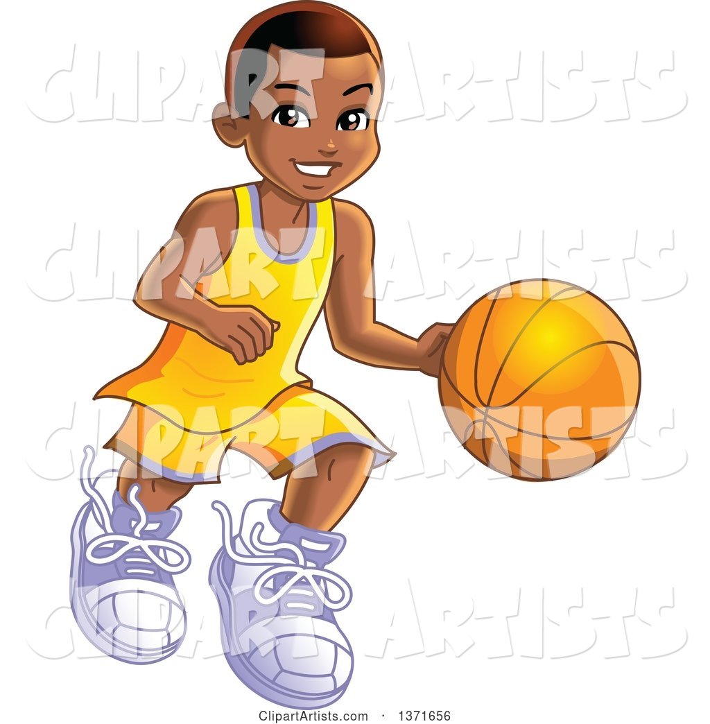 Happy Black Boy Dribbling a Basketball