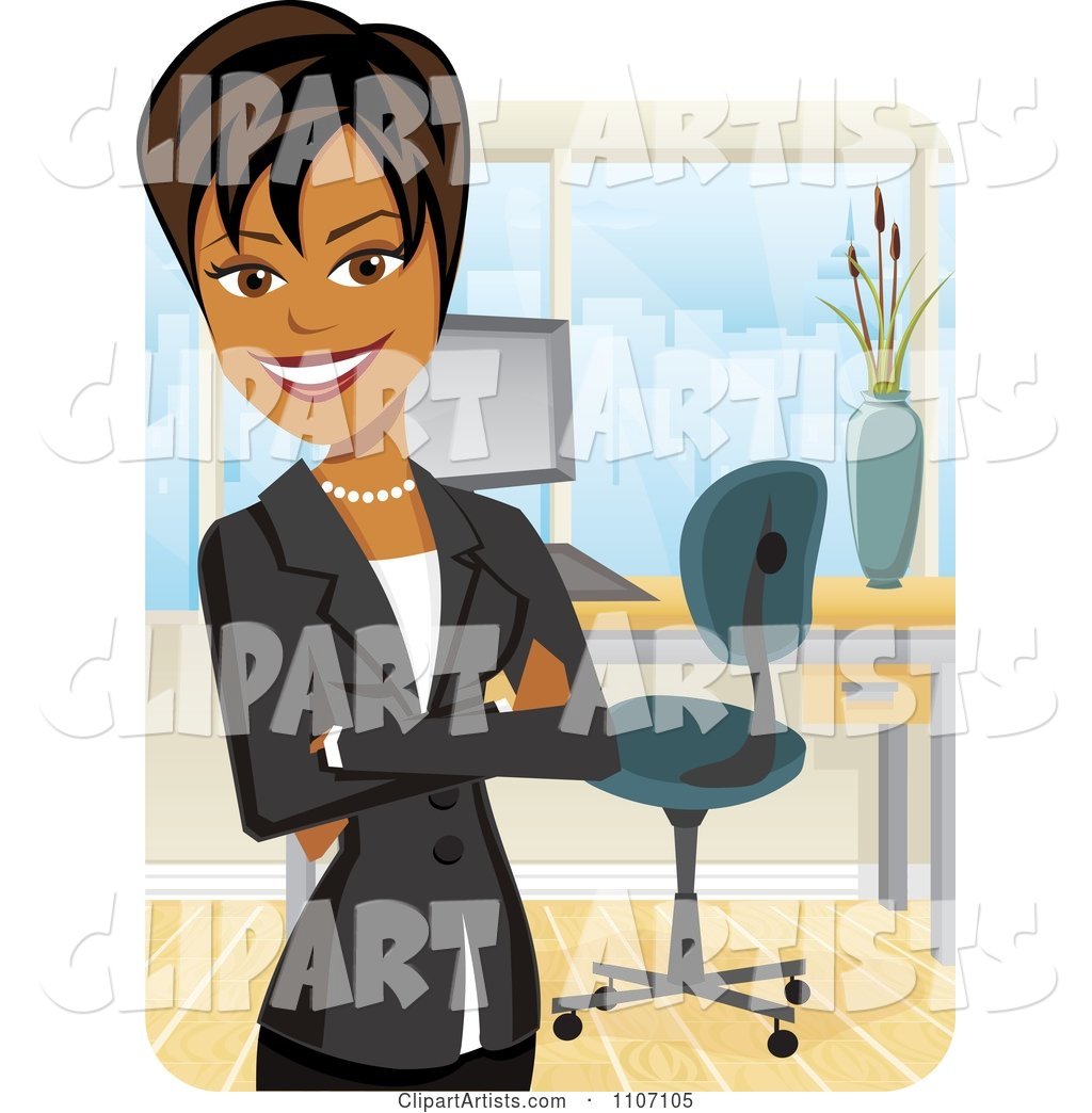 Happy Black Businesswoman with Folded Arms in an Office