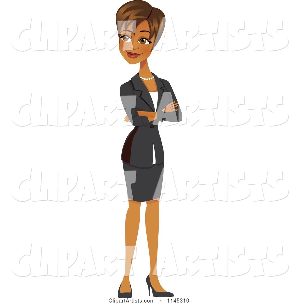 Happy Black or Indian Businesswoman with Folded Arms