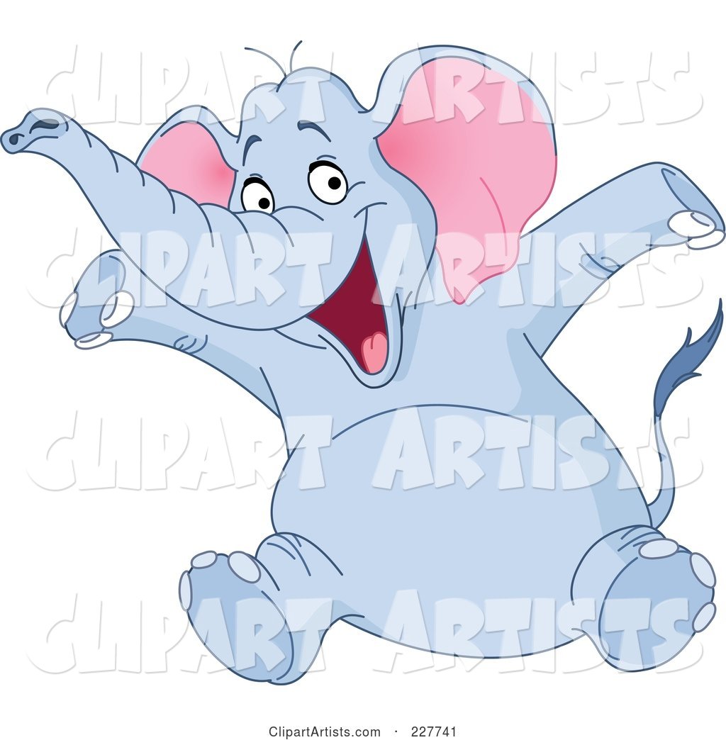 Happy Blue Elephant Sitting and Holding His Arms up