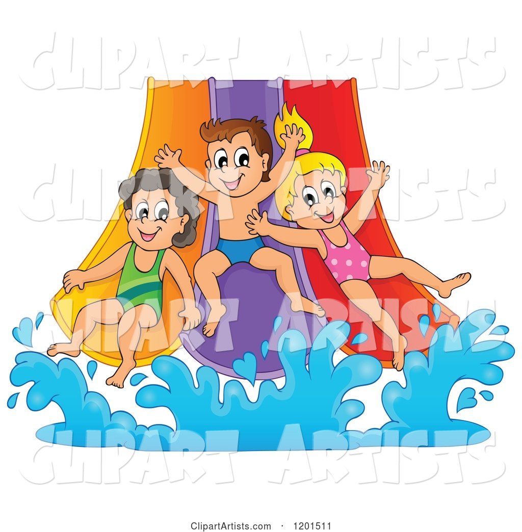 Happy Children Going down a Water Park Slide