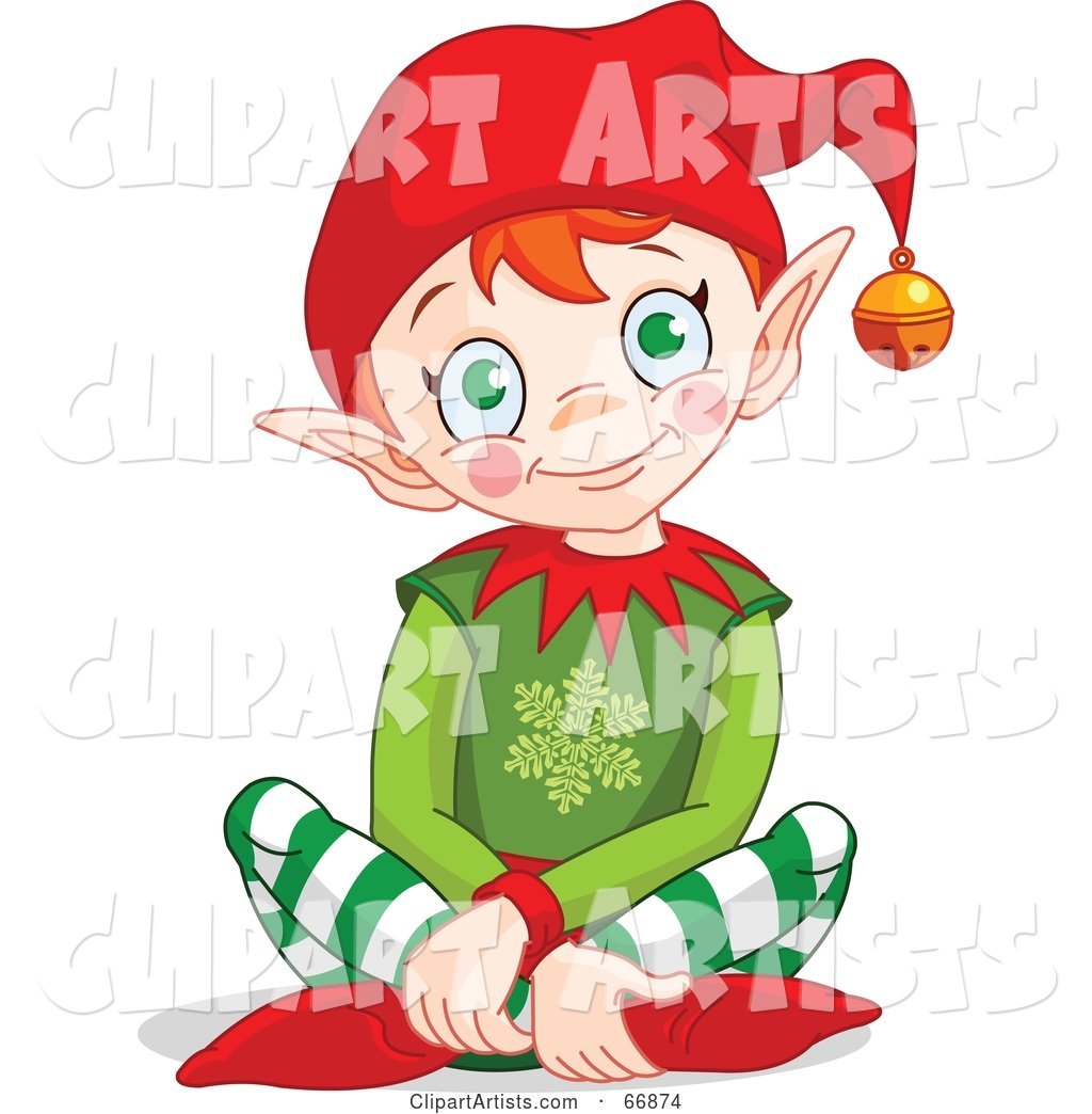 Happy Christmas Elf Sitting on the Floor