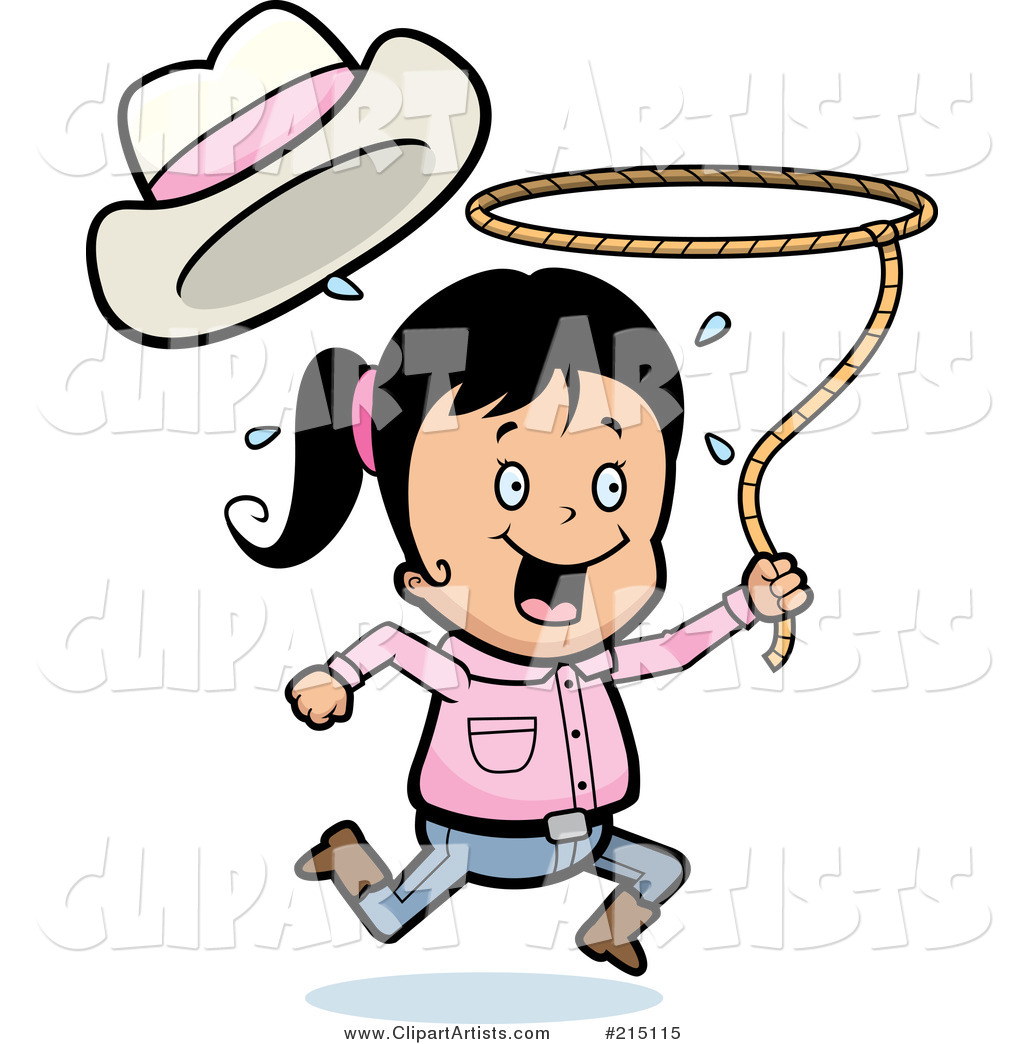 Happy Cowgirl Running and Swinging a Lasso