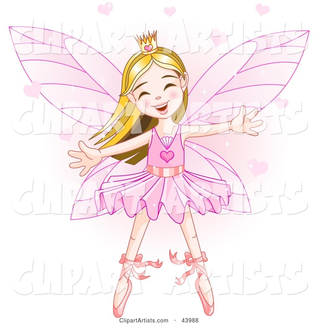 Happy Dancing Caucasian Ballerina Fairy Princess in Pink