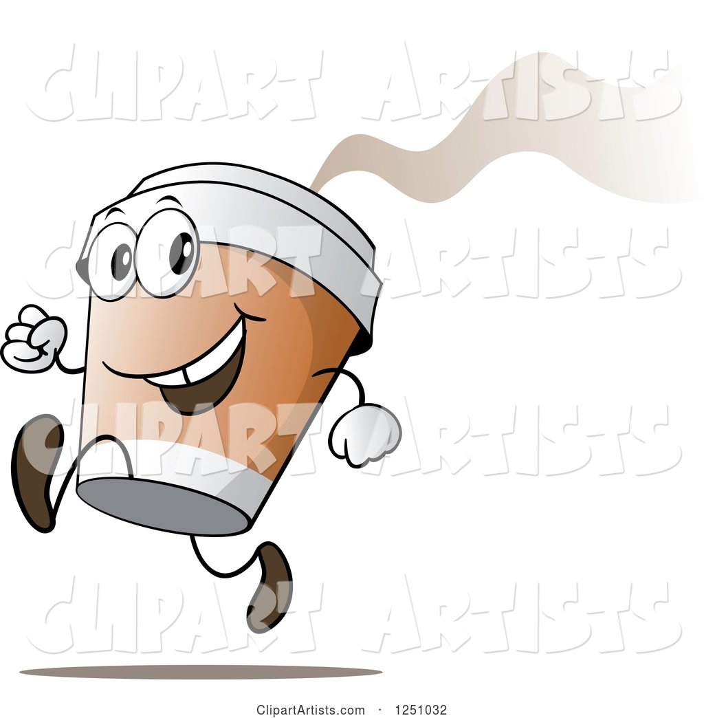 Happy Hot to Go Coffee Cup Character Running
