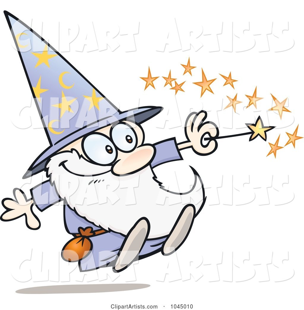 Happy Little Wizard Using His Magic Wand