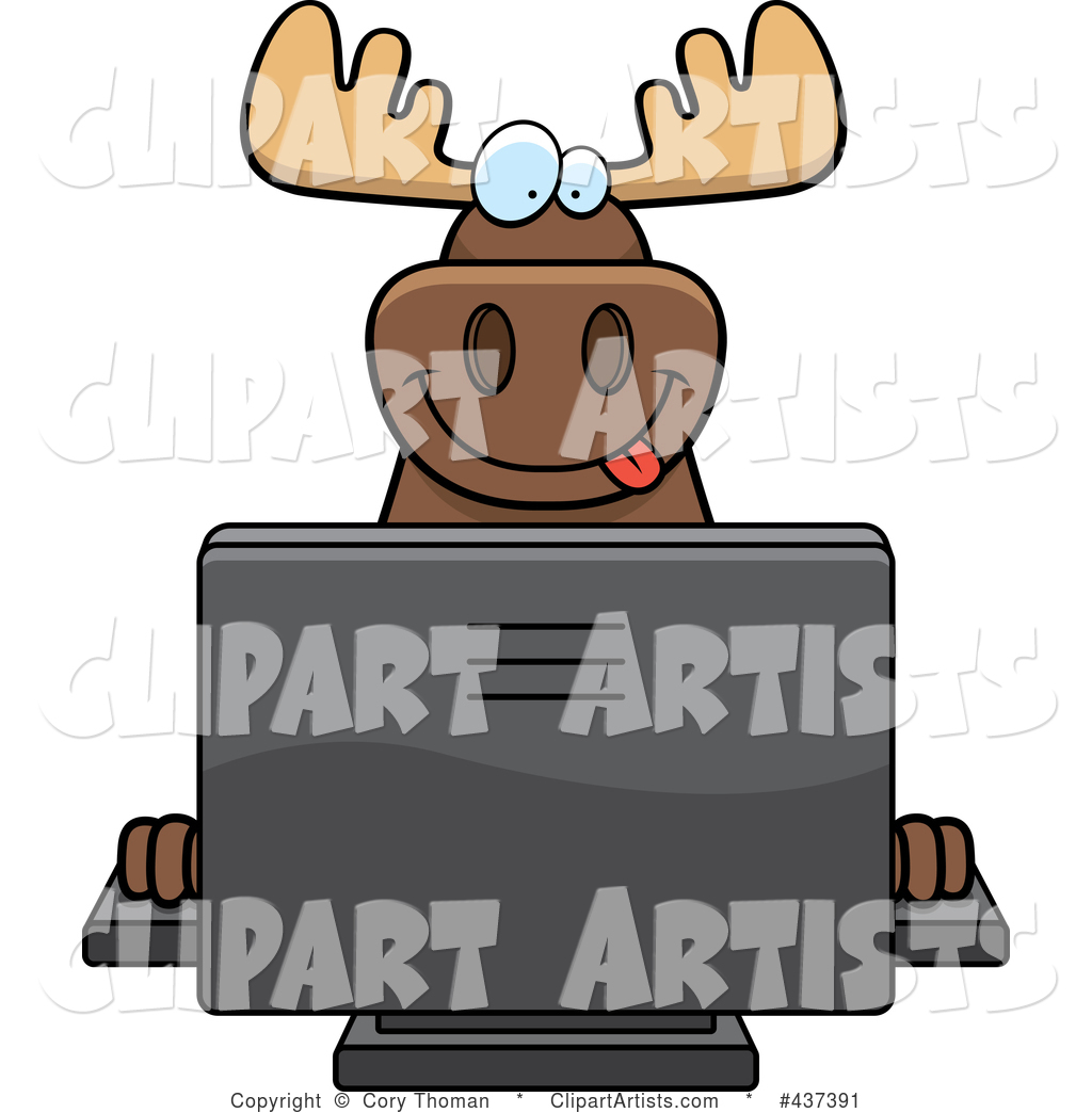 Happy Moose Using a Desktop Computer