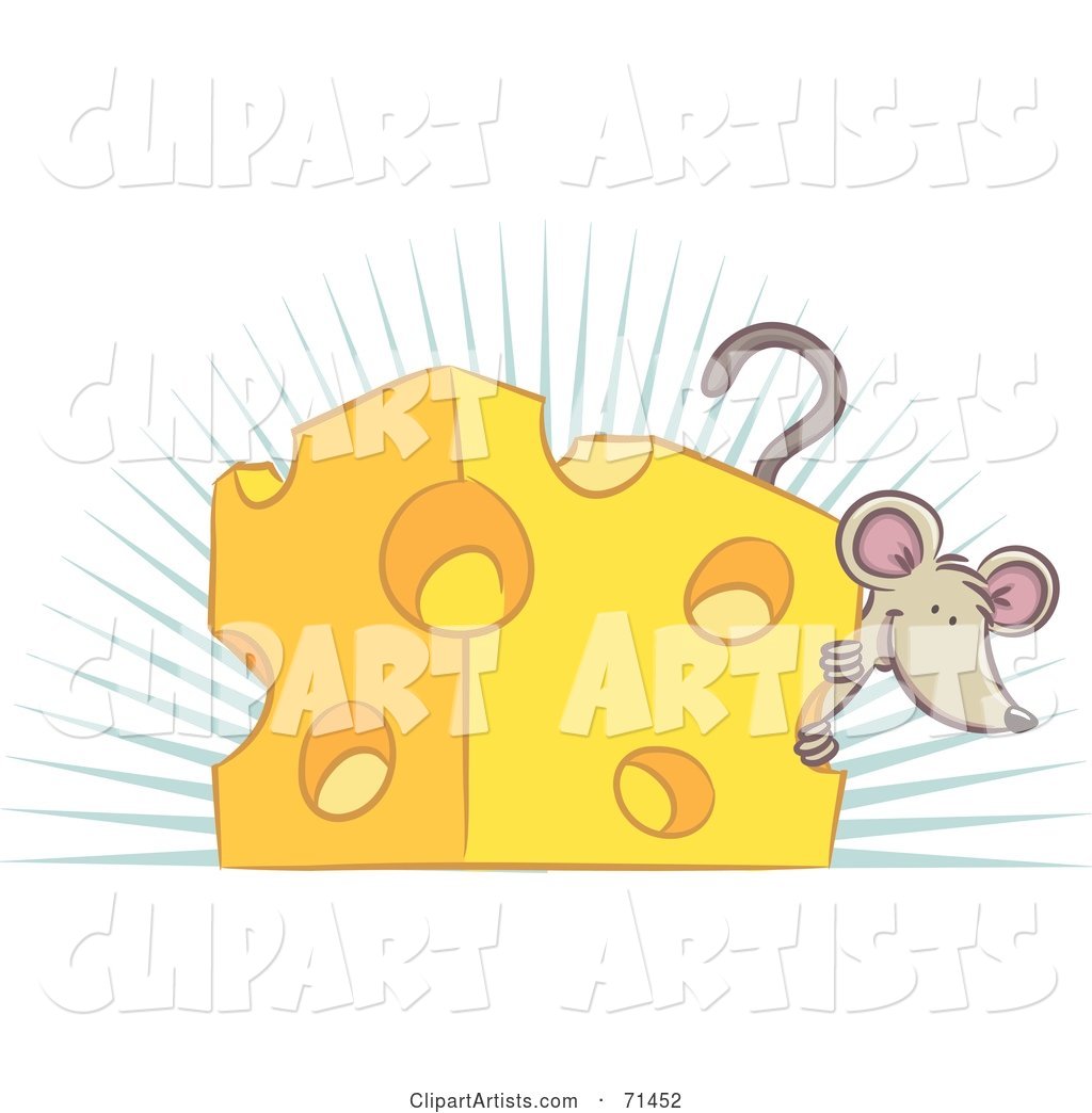Happy Mouse Peeking Around a Block of Cheese