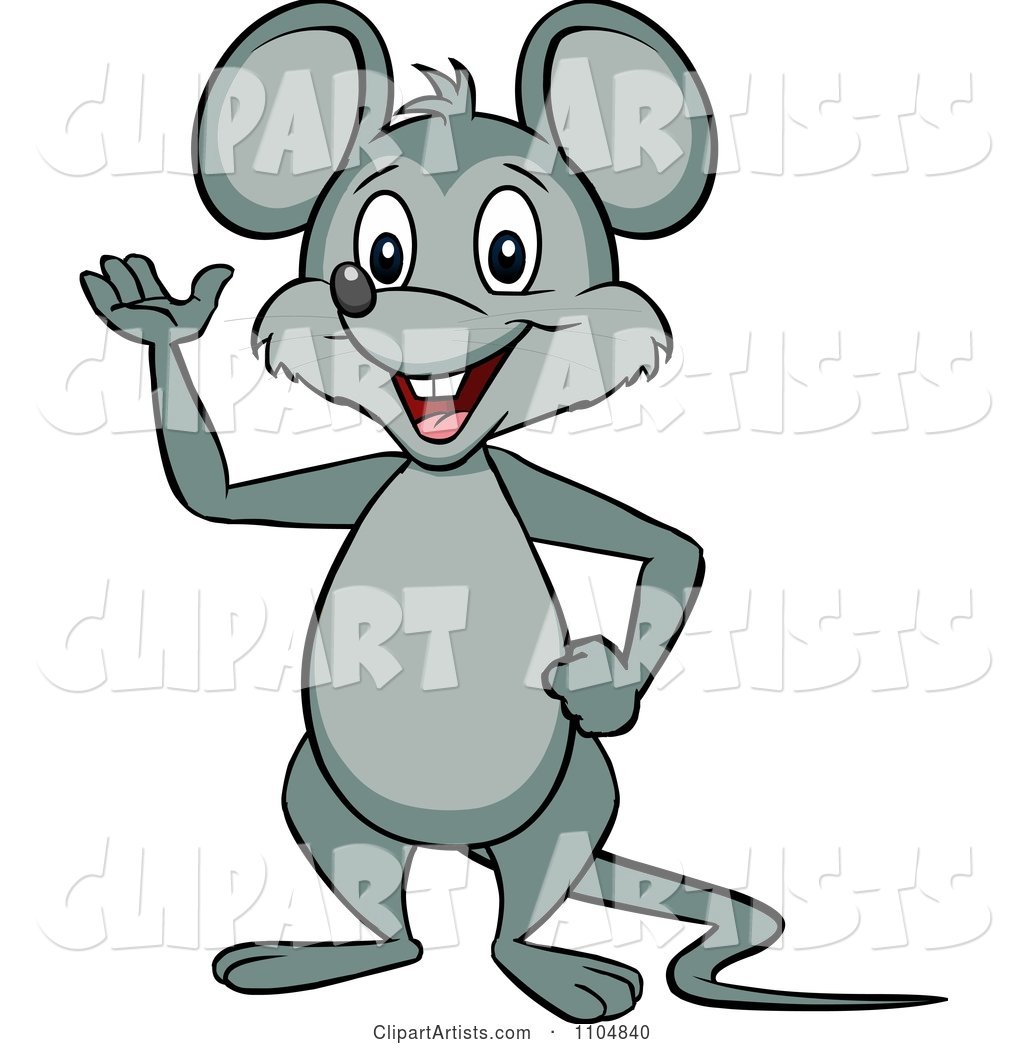 Happy Mouse Waving and Standing Upright