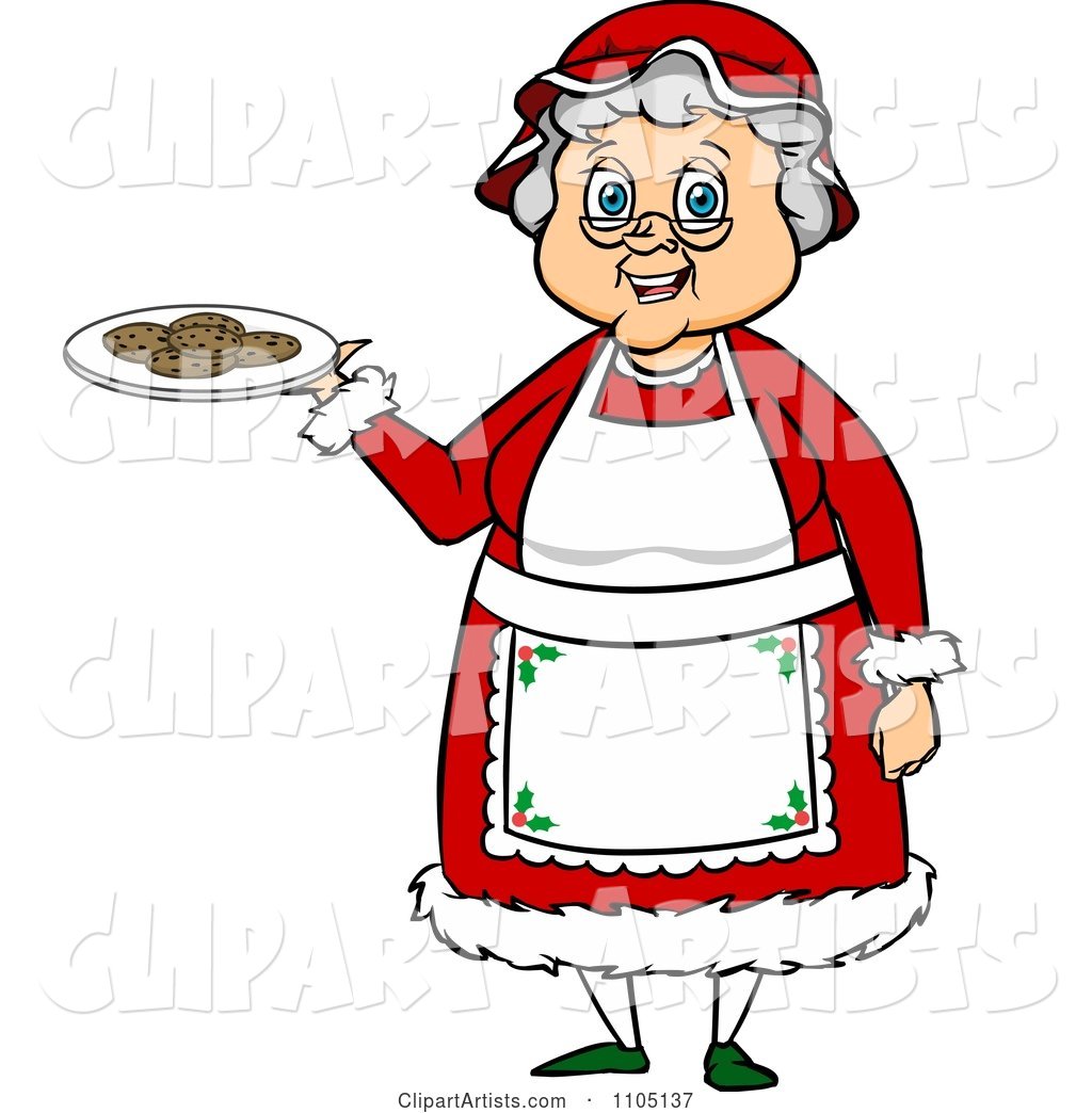 Happy Mrs Claus Holding a Plate of Cookies