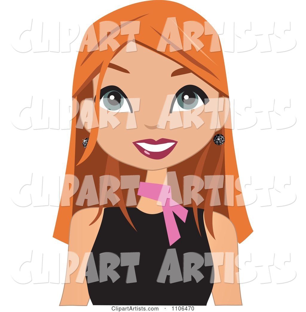 Happy Red Haired Woman Wearing a Pink Neck Scarf