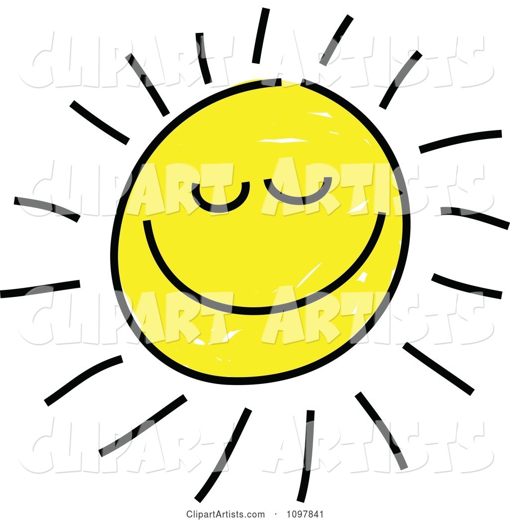 Happy Smiling Summer Sun with Closed Eyes Child like Drawing