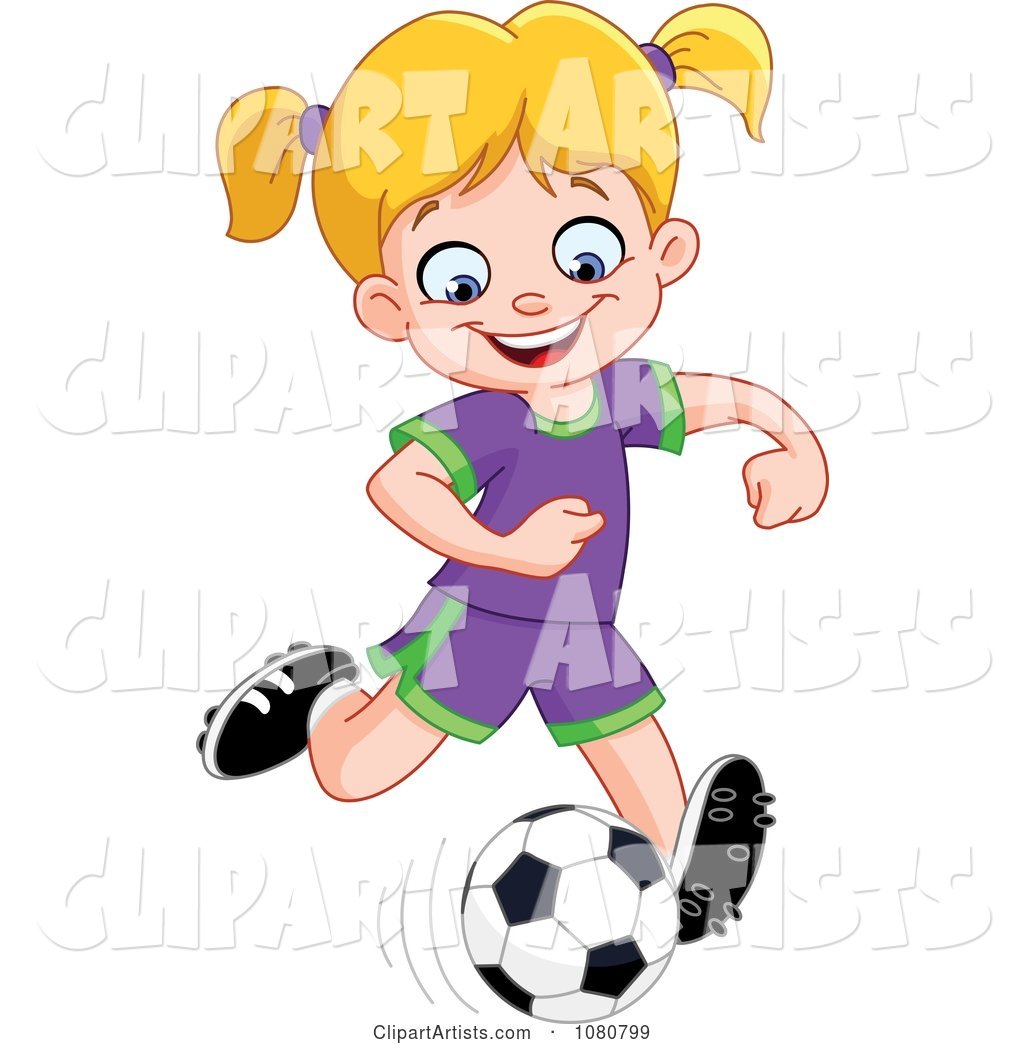 Happy Soccer Girl Kicking a Ball