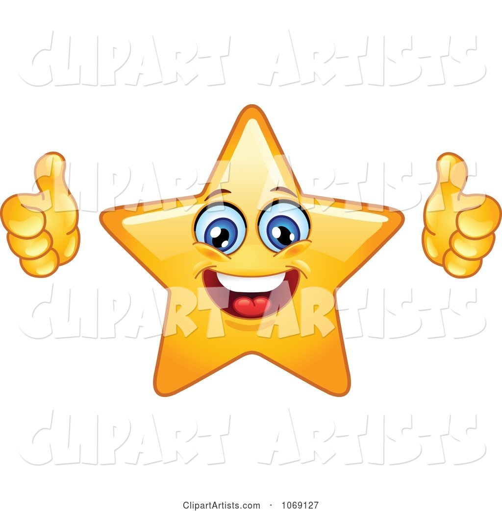 Happy Star Emoticon Holding Two Thumbs up