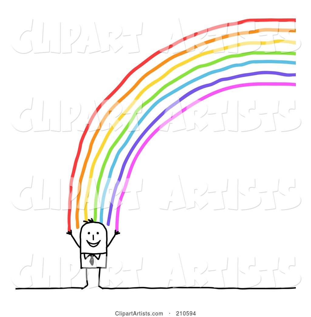 Happy Stick Person Man Standing at the End of a Rainbow