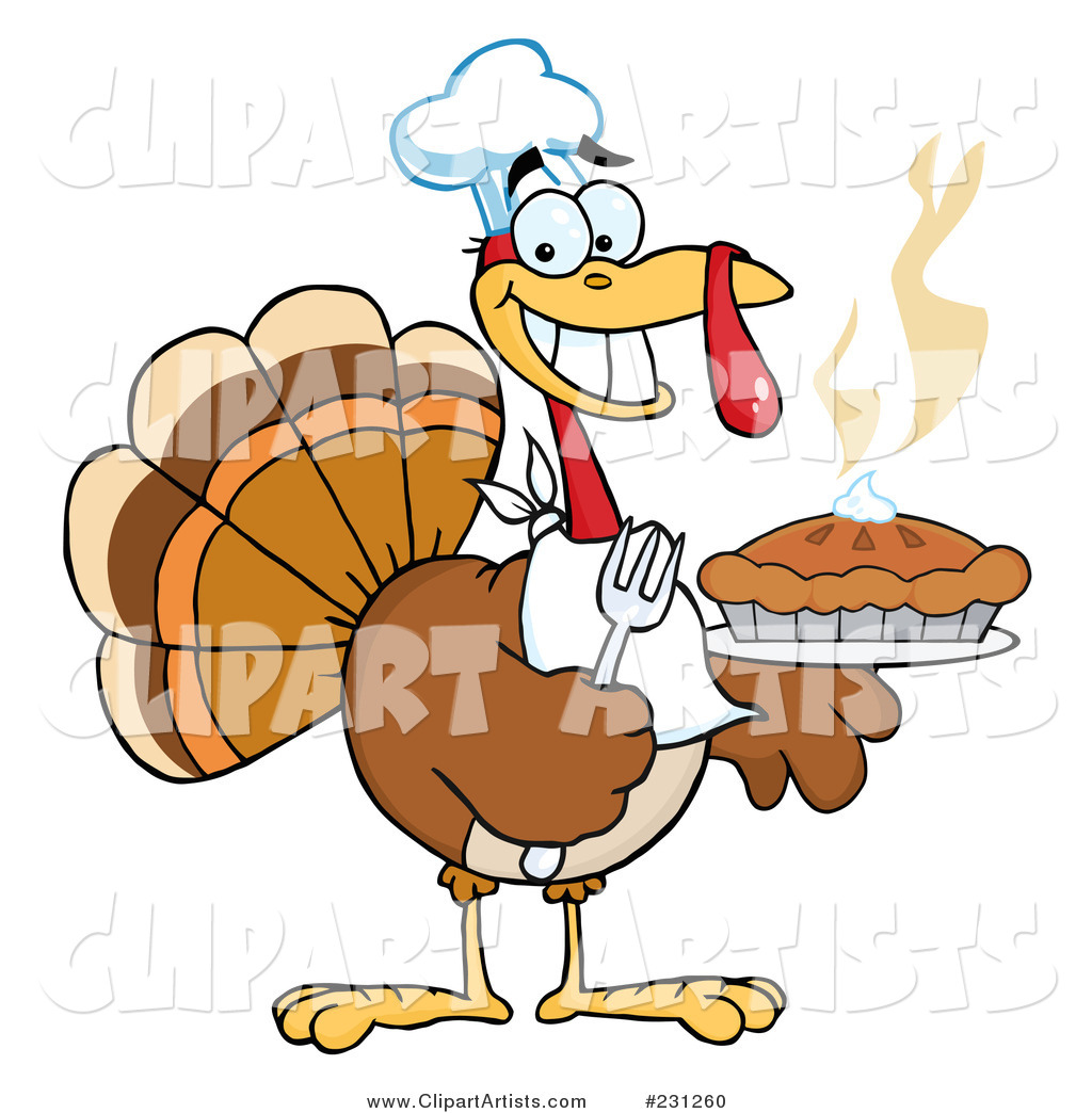 Happy Thanksgiving Turkey Bird Holding a Pie - 1