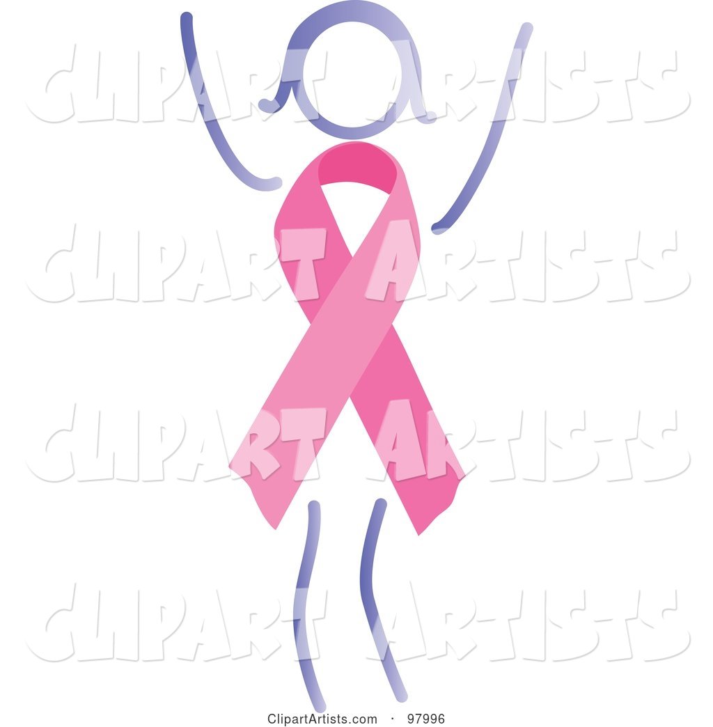 Happy Woman with a Breast Cancer Awareness Ribbon Body